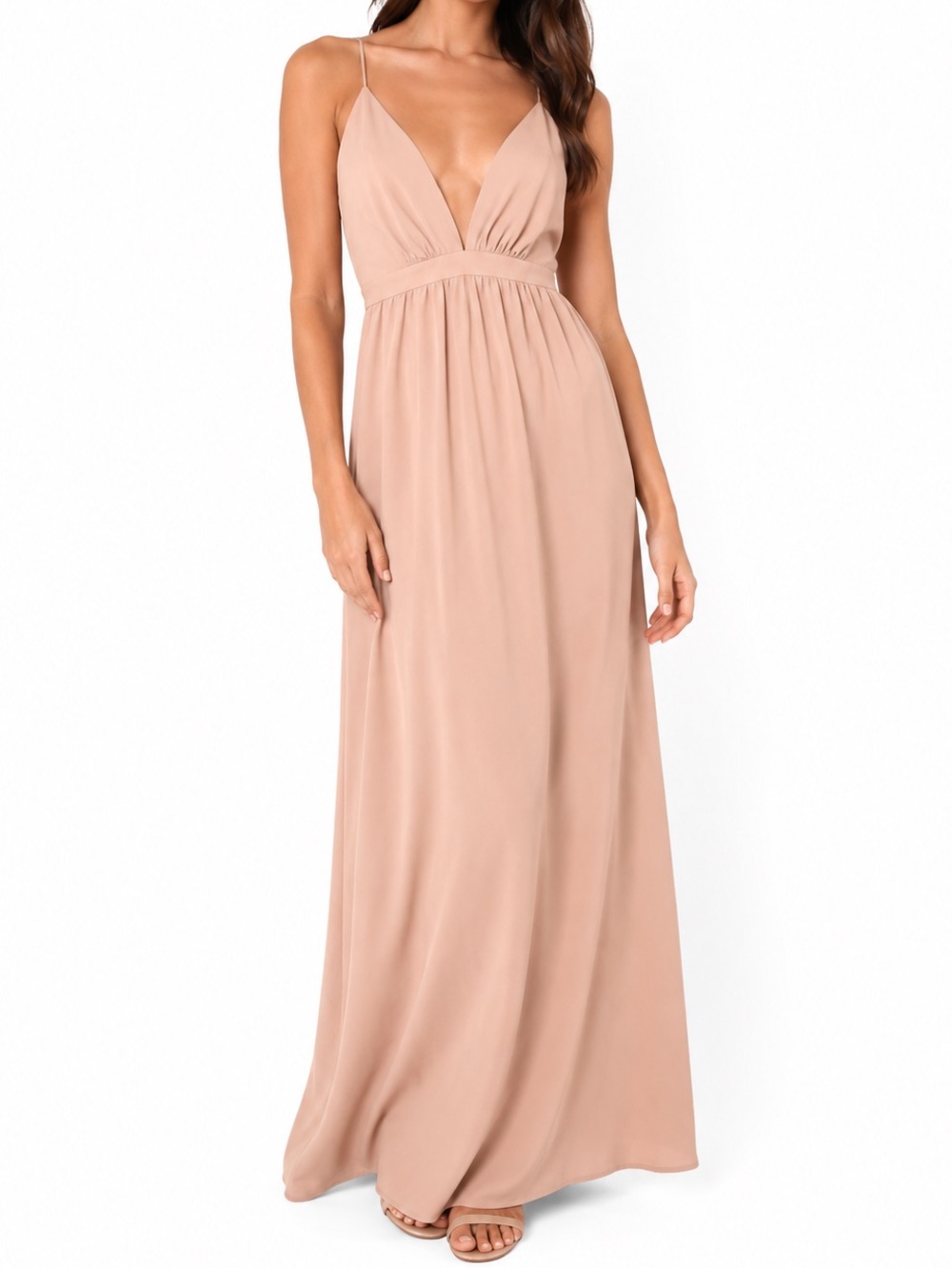 Park & Fifth Nude Pink Plunging V-Neck Maxi Dress Sz 2 Canada Bridal Wedding
